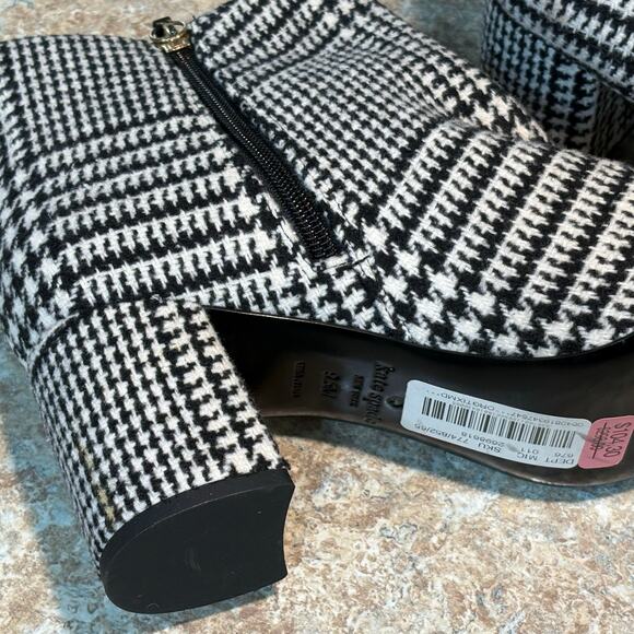 Kate Spade New York Holly Bow Houndstooth Black & White Ankle Boots Size 9.5 - Picture 13 of 13